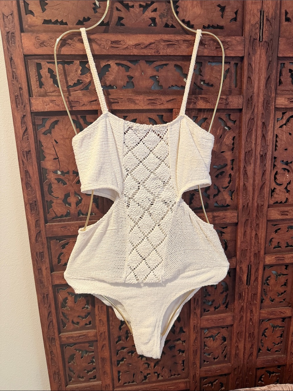 Nightcap x free people white Crochet Cutout One-Piece bodysuit Swimsuit Pointell